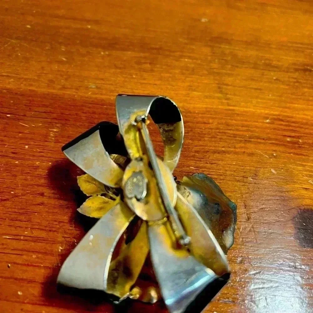 Vintage Brown Enameled Floral Brooch - Original by Robert